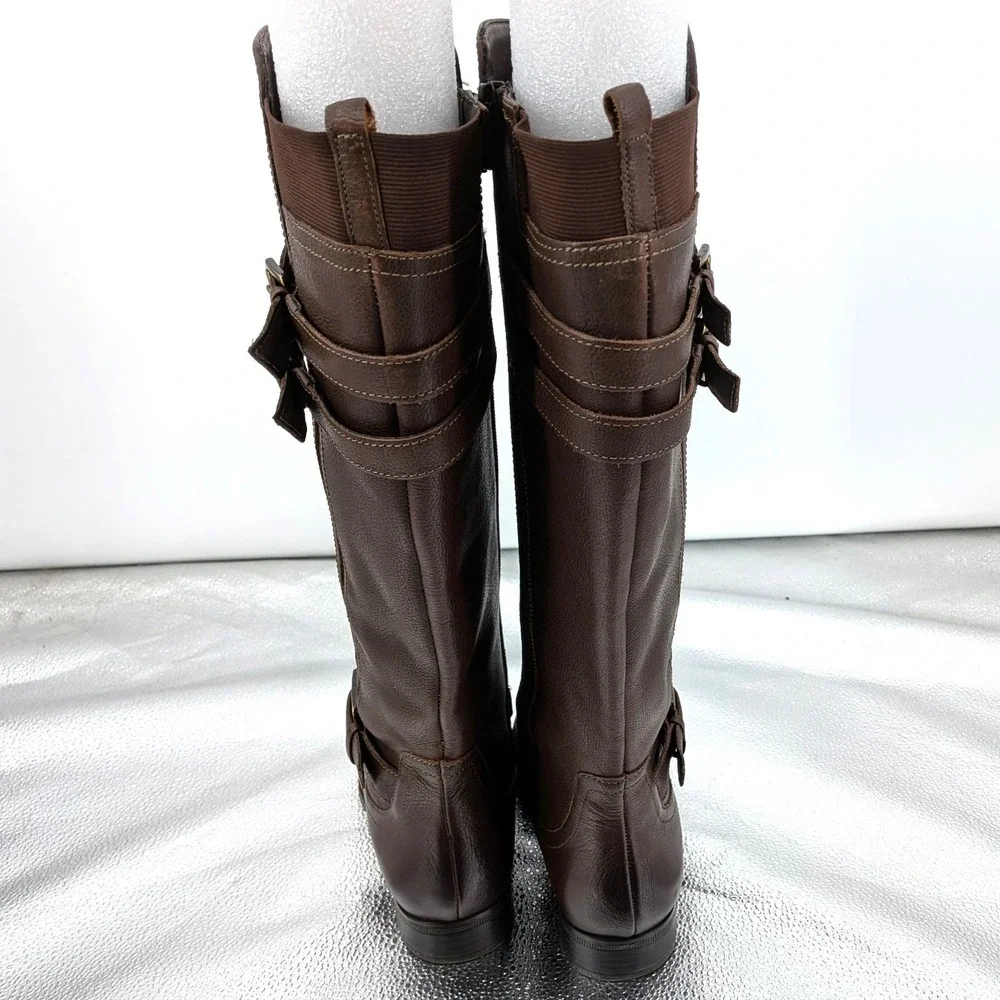 Naturalizer Jessie Tall Boots Brown Leather Riding Comfort Side Zip Size 6W